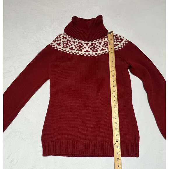 Talbots Fair Isle Turtleneck Sweater Womens Small Red Pullover Chunky Knit - Picture 9 of 12